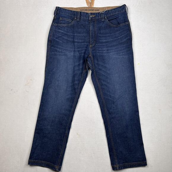 Duluth Flex Ballroom Jeans Mens 37x30 Blue Denim Relaxed Fit Stretch Workwear - Picture 10 of 14